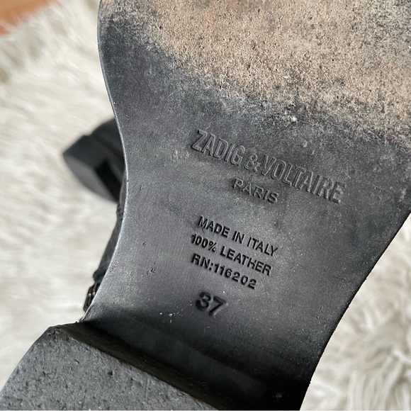 Zadig & Voltaire Black Textured Leather Studded Empress Clous Boots EUC Size 37 - Picture 12 of 12